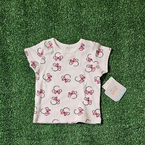 Disney White and Pink Bow Print Short Sleeve Tee